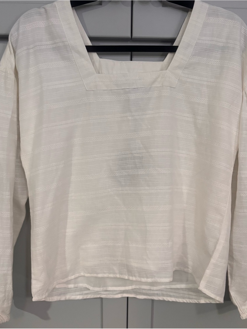 ABLE white square-neck dobby stripe blouse NWT Retail $118 Cotton Oversized XS